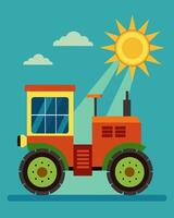 The old gaspowered tractor had been rep with a solarpowered one ting down on pollution and fuel costs.. illustration. vector