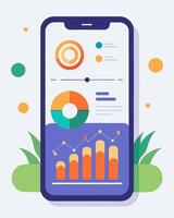 The mobile app allows users to track their daily solar energy production providing detailed graphs and charts for easy monitoring.. illustration. vector