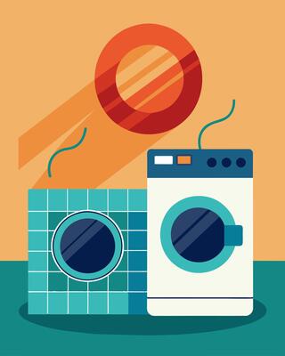 The hum of the washing machines blending seamlessly with the gentle swish of the solarpowered dryer.. illustration.