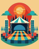 The main stage at a cultural festival is surrounded by a circular canopy of solar panels powering the entire event.. illustration. vector