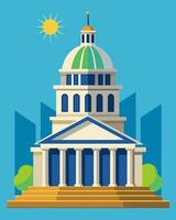 The historic courthouse stood tall and proud its iconic dome now adorned with a set of solar panels a symbol of progress and sustainability.. illustration. vector