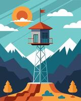 Tucked away in a remote mountain range a solarpowered tower supports emergency communication in case of natural disasters providing a crucial link for those in need.. illustration. vector
