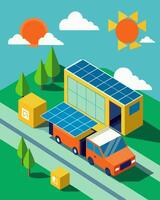 The loading docks of the solarpowered warehouse were a hive of activity powered by the suns free renewable energy.. illustration. vector