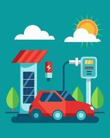 With its futuristic design and solarpowered capabilities the EV charger is not only functional but serves as a statement for promoting renewable energy and responsible. vector