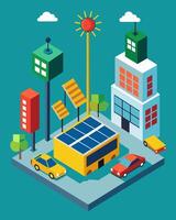 The citys traffic management center is equipped with solar panels and batteries ensuring uninterrupted energy supply for critical monitoring tasks.. illustration. vector