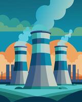 The cooling towers hum softly in the background a constant reminder of the factorys commitment to renewable energy solutions.. illustration. vector