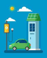 With its compact size and solarpowered technology the EV charger can be easily installed in urban areas reducing the dependency on traditional power grids.. illustration. vector