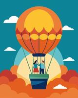 The passengers aboard the balloon were kept warm by the toasty hot air inside created solely by the power of the sun.. illustration. vector
