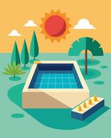 The ultimate relaxation spot a solarpowered pool offers a peaceful atmosphere with its gentle sound of running water and warm water temperatures.. illustration. vector