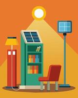 Solarpowered charging stations tered throughout the library allowing visitors to recharge their devices while they read or study.. illustration. vector