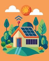 The rhythmic hum of the solar panels was the only sound to break the serene silence of the rural landscape.. illustration. vector
