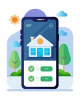 With the app users can adjust their homes solar energy usage by setting timers and schedules for appliances and lights.. illustration. vector