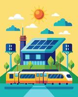 The bustling train station stood as a symbol of progress with its solar panels serving as a testament to the possibilities of renewable energy in the transportation sector.. vector