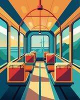 The trams interior is adorned with large panoramic windows to maximize natural light and reduce the need for artificial lighting.. illustration. vector