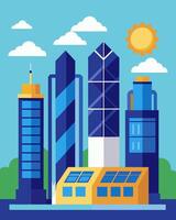 The towering structures are a testament to the factorys commitment to sustainability using solar panels to power their cooling systems.. illustration. vector