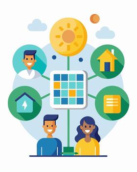 con un comunidad foro los usuarios lata conectar con otros y compartir consejos y trucos para maximizando solar energía uso.. ilustración. vector