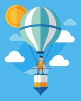 The pilot expertly controlled the altitude of the balloon by adjusting the amount of solar energy being used to heat the air.. illustration. vector