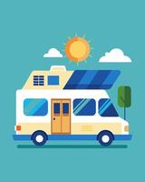 With its solar panels collecting energy during the day this RV is ready to go offgrid and take you on an unforgettable adventure.. illustration. vector