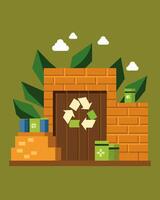 The walls were made of sustainable materials such as reclaimed wood and recycled glass creating a unique and ecofriendly design.. illustration. vector