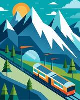 The remote train station nestled deep in the mountains primarily relied on solar power to operate making it a prime example of ecofriendly transportation.. illustration. vector