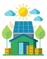 The warehouses solar power system not only saved money on electricity costs but also earned the company environmental accolades for its sustainable practices.. illustration. vector