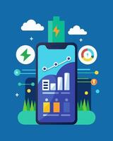 Through a sleek and userfriendly interface the app displays realtime data on energy consumption and savings.. illustration. vector