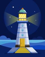 With no need for traditional fuel sources the solarpowered lighthouse operates silently and efficiently throughout the night.. illustration. vector