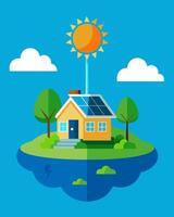On a remote island a solarpowered home automation system allows residents to live comfortably while reducing their reliance on external energy sources.. illustration. vector