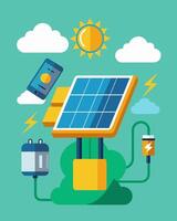 Solar panels make it possible to stay connected and capture all your outdoor memories without the worry of a dead battery.. illustration. vector