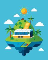 On a remote island residents rely on a solarpowered ferry as their main form of transportation showcasing the versatility and importance of renewable energy.. illustration. vector