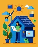 Master the art of maintaining solar panels through interactive workshops.. illustration. vector