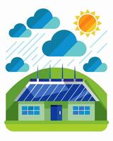 Rain or shine the stadium continues to operate sustainably thanks to the solar panels that can still generate power on cloudy days.. illustration. vector