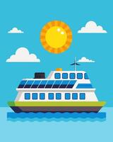 On a sunny day the solar panels on the ferrys roof are in full force supplying enough energy to power the entire vessel.. illustration. vector