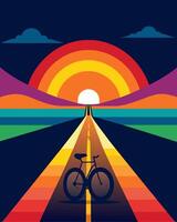 On a warm summer evening the solarpowered bicycle path shimmered with a rainbow of colors making for a picturesque ride.. illustration. vector