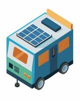 Perfect for mobile living a compact solarpowered generator can be easily transported and used to provide electricity for RVs camper vans and boats.. illustration. vector