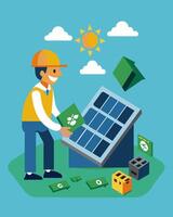 Old solar panels are carefully sorted and classified based on their age type and materials with each cate having a specific recycling process.. illustration. vector
