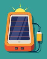 No need to worry about your phone dying during a power outage thanks to this portable solar charger that keeps you connected even in the darkest of times.. illustration. vector