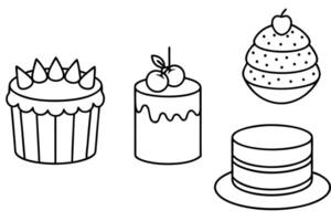 Cakes line art depicting dynamic bakery linear style illustration vector
