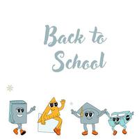 y2k background with school characters in retro 00s, 80s style. Back to school vector