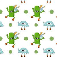 y2k school groovy seamless pattern. Childrens pattern with school supplies and y2k elements. vector