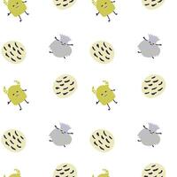 Childrens cute pattern with monsters or aliens in space. Galaxy elements and rockets vector