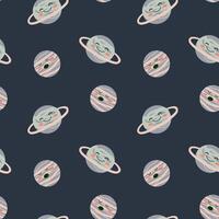 Childrens adventure pattern with cosmic objects and galaxy elements, cute planets. vector