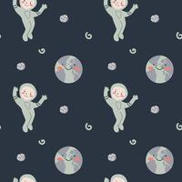 Childrens adventure pattern with cosmic objects and galaxy elements, cute planets. vector