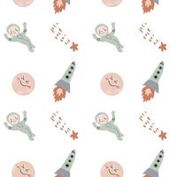 Childrens adventure pattern with cosmic objects and galaxy elements, cute planets. vector