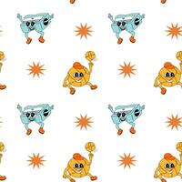 y2k school groovy seamless pattern. Childrens pattern with school supplies and y2k elements. vector