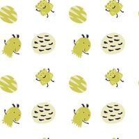 Childrens cute pattern with monsters or aliens in space. Galaxy elements and rockets vector