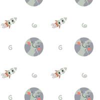 Childrens adventure pattern with cosmic objects and galaxy elements, cute planets. vector