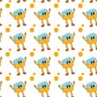 y2k school groovy seamless pattern. Childrens pattern with school supplies and y2k elements. vector