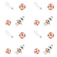 Childrens adventure pattern with cosmic objects and galaxy elements, cute planets. vector