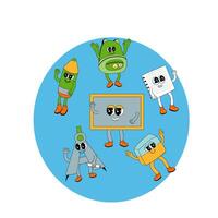 y2k background with school characters in retro 00s, 80s style. Back to school vector